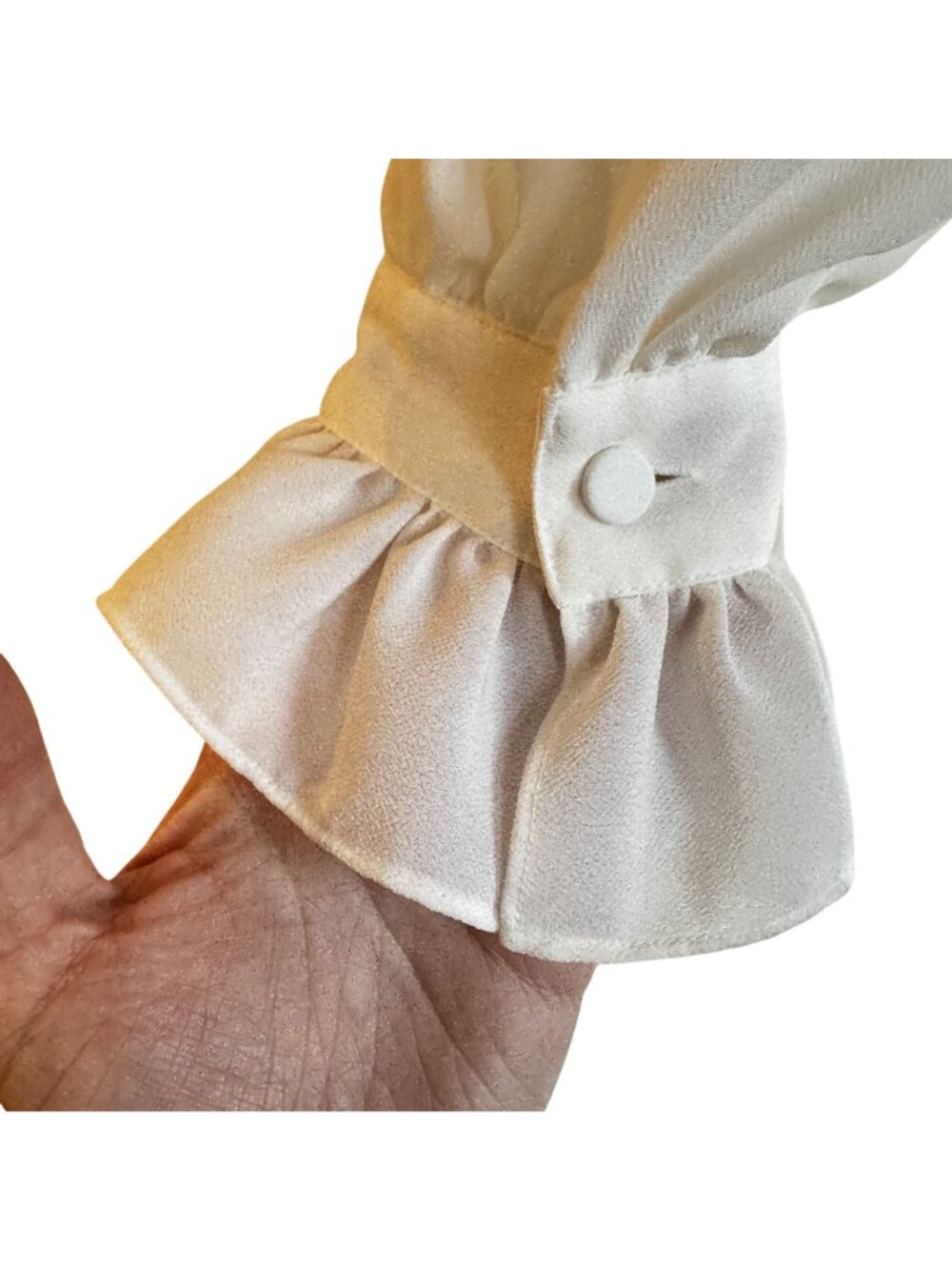 Moda Intl Sheer Long Sleeve Blouse Ivory Ruffled Cuffs Tie Front - Picture 7 of 7